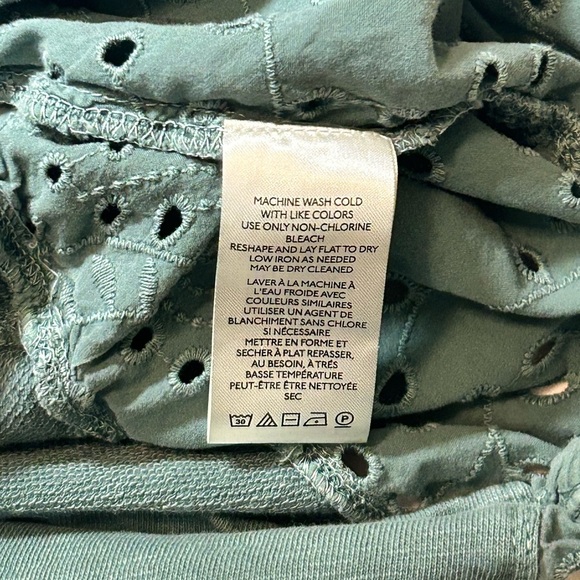 Anthropologie Pilcro Batwing Eyelet Top Medium Sage Green Cropped EUC - Picture 7 of 12